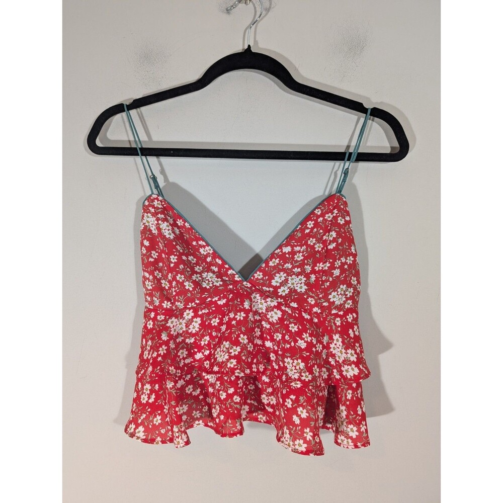 Dress Forum Womens‎ Red Tiered Floral Ruffle Crop Tank Top Sz M Prairie Coquette